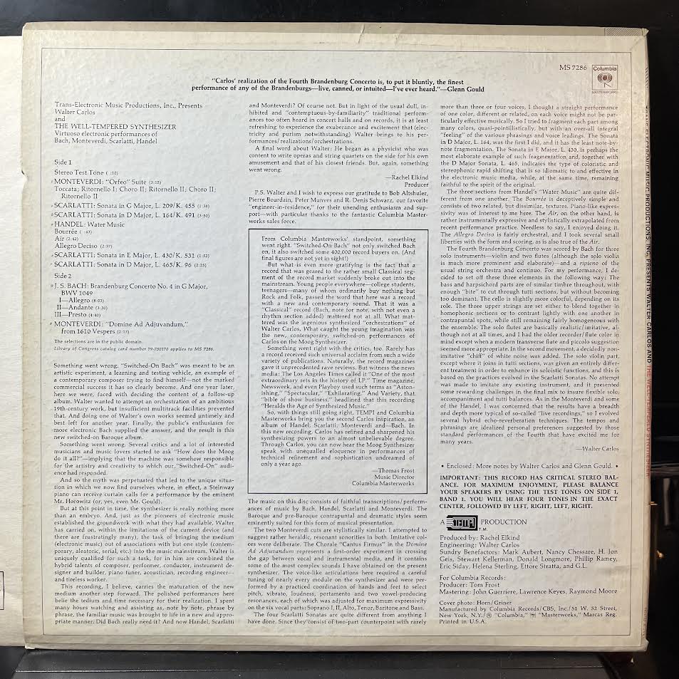 The Well-Tempered Synthesizer (VINYL) | Excellent+ (EX+) Excellent (EX) - CLASSICAL / USED *EXCELLENT+*