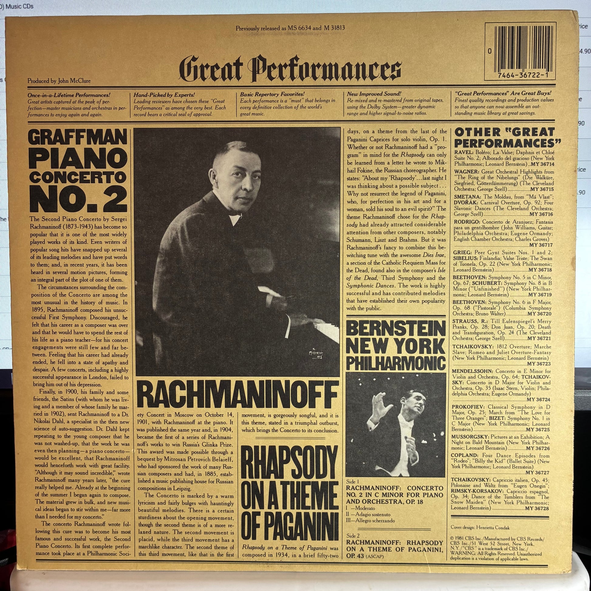 Piano Concerto No. 2 / Rhapsody On A Theme Of Paganini (VINYL) | - CLASSICAL / USED *EXCELLENT+*