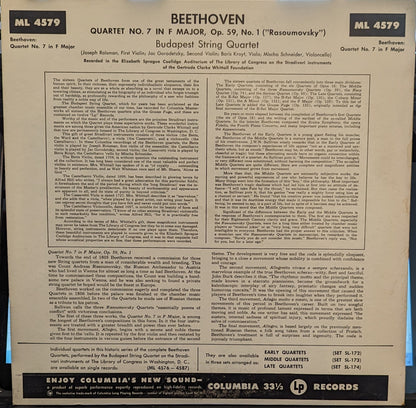 Ludwig van Beethoven - Quartet No. 7 in F Major, Op. 59, No. 1 | Excellent (EX) Near Mint (NM) - CLASSICAL / USED *EXCELLENT+*