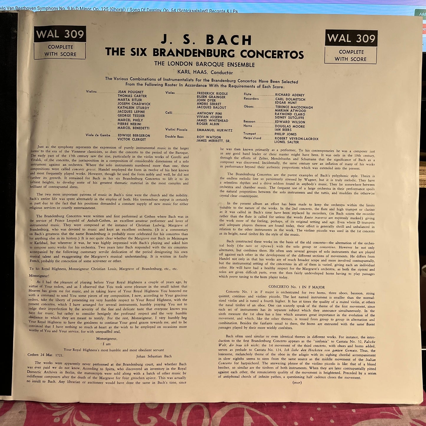 The Six Brandenburg Concertos | Excellent (EX) Very Good Plus (VG+)
