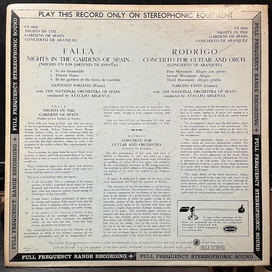 Nights In The Gardens Of Spain / Concerto For Guitar And Orchestra (VINYL) | Excellent+ (EX+) Excellent (EX) - CLASSICAL / USED *EXCELLENT+*