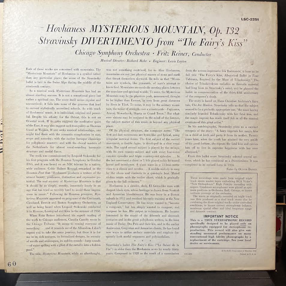Mysterious Mountain / Divertimento (From The Fairy's Kiss) (VINYL) | Excellent+ (EX+) Excellent+ (EX+) - CLASSICAL / USED *EXCELLENT+*