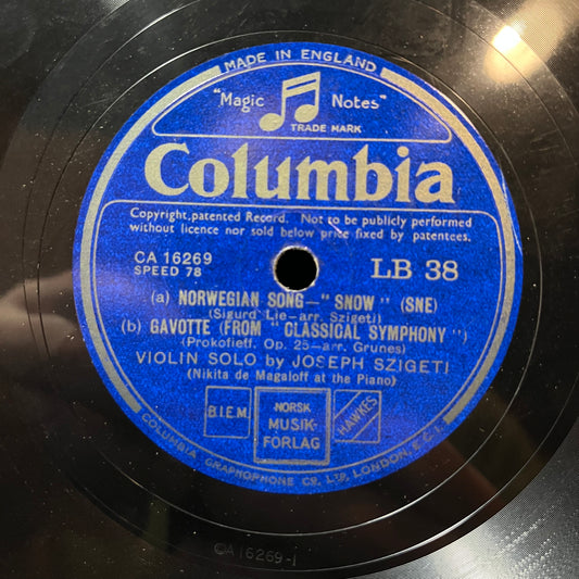 DANSE RUSSE / NORWEGIAN SONG / GAVOTTE (78RPM 10") COLUMBIA LP 38 UK | Excellent+ (EX+) Generic - CLASSICAL / USED *EXCELLENT+*