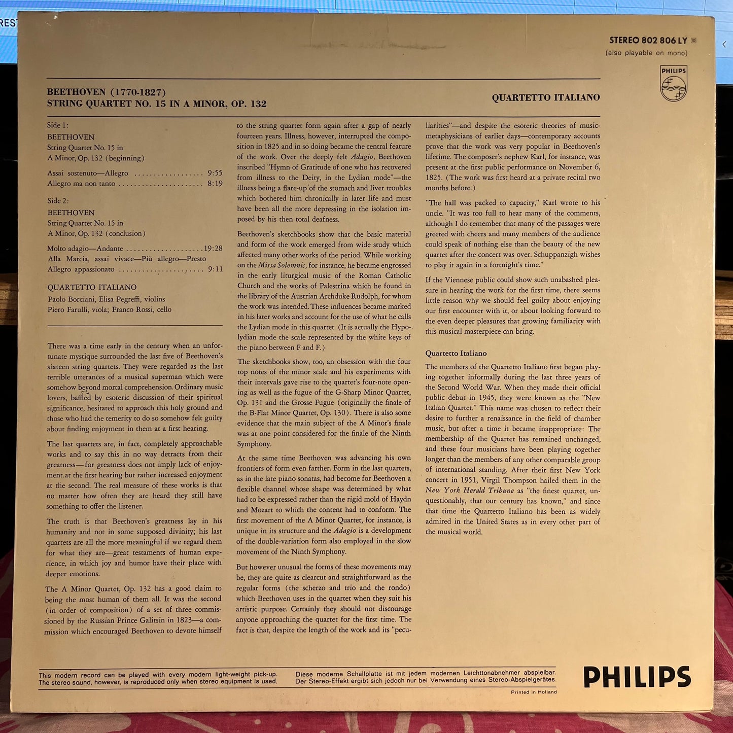 String Quartet In A Minor, Op. 132 *NETHERLANDS* | Excellent (EX) Near Mint (NM)