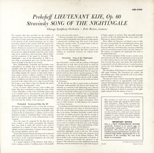 Lieutenant Kije / Song Of The Nightingale (VINYL) | Excellent+ (EX+) Excellent+ (EX+) - CLASSICAL / USED *EXCELLENT+*