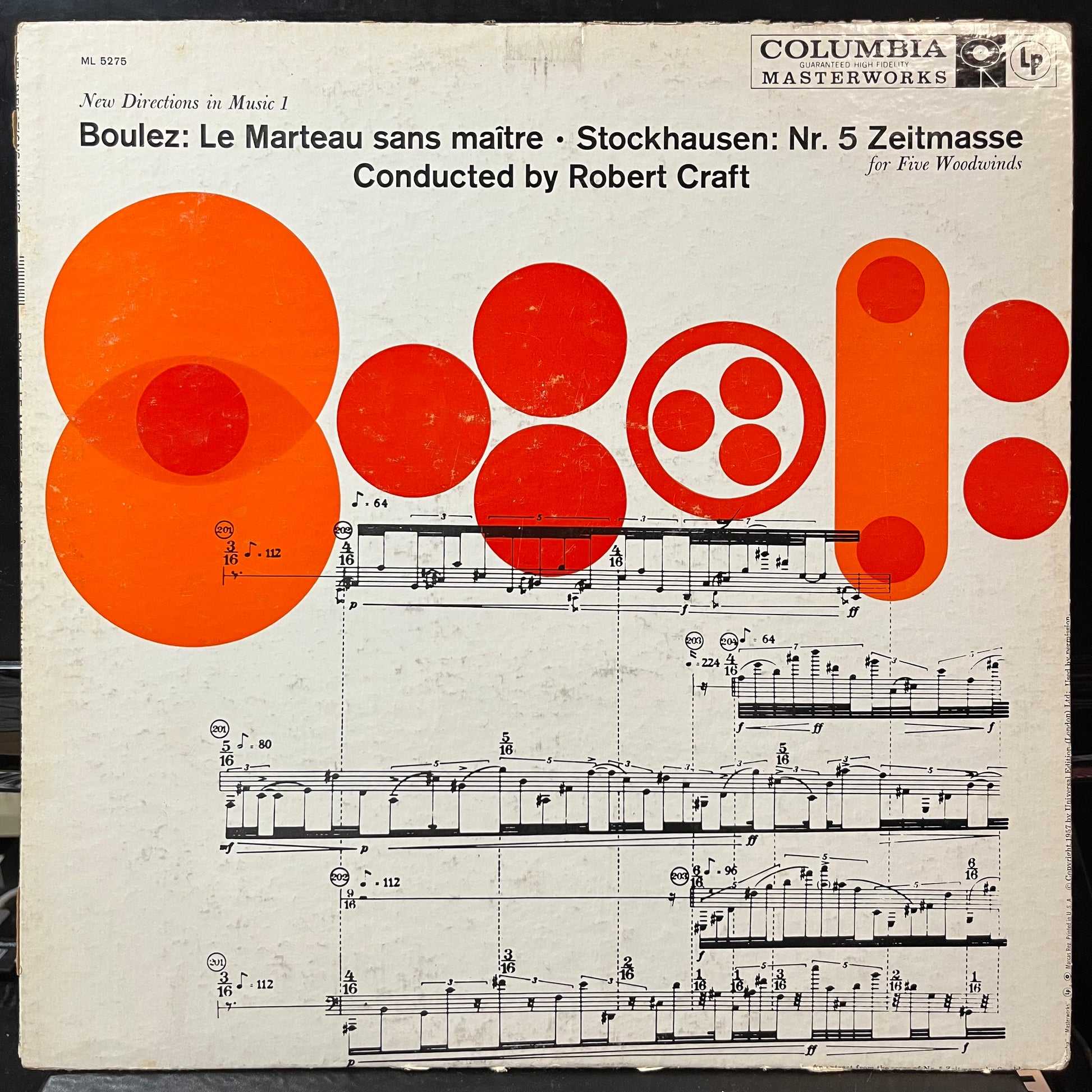 Pierre Boulez / Stockhausen - Robert Craft - Le Marteau Sans Maître / Nr. 5 Zeitmasse For Five Woodwinds (VINYL LP COLUMBIA MASTERWORKS ML 5275 1958) | USED Excellent+ (EX+) Very Good Plus (VG+) - CLASSICAL / USED *EXCELLENT+*