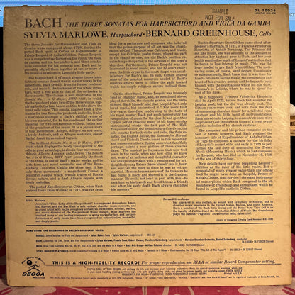 The Three Sonatas For Harpsichord And Viola Da Gamba | Excellent (EX) Very Good Plus (VG+)