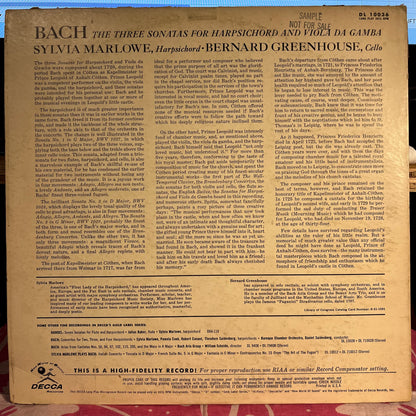 Johann Sebastian Bach - The Three Sonatas For Harpsichord And Viola Da Gamba | Excellent (EX) Very Good Plus (VG+) - CLASSICAL / USED *EXCELLENT+*