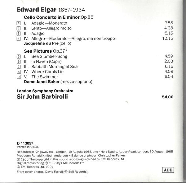 Cello Concerto • Sea Pictures (CD) | Excellent+ (EX+) Excellent (EX) - CLASSICAL / USED *EXCELLENT+*
