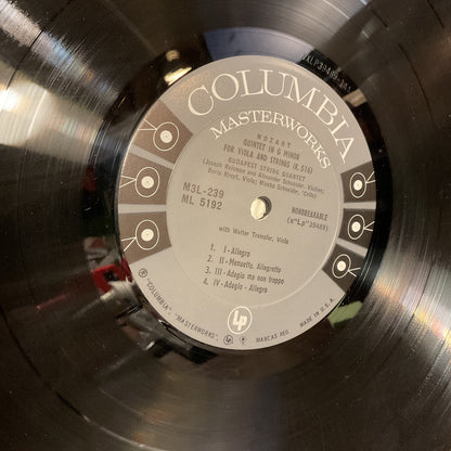 Quintet For Viola And Strings In C Major, K. 515 (VINYL) | Excellent+ (EX+) Near Mint (NM) - CLASSICAL / USED *EXCELLENT+*