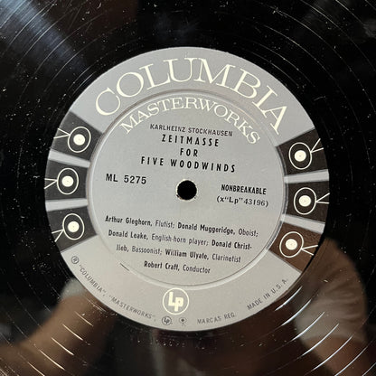 Pierre Boulez / Stockhausen - Robert Craft - Le Marteau Sans Maître / Nr. 5 Zeitmasse For Five Woodwinds (VINYL LP COLUMBIA MASTERWORKS ML 5275 1958) | USED Excellent+ (EX+) Very Good Plus (VG+) - CLASSICAL / USED *EXCELLENT+*