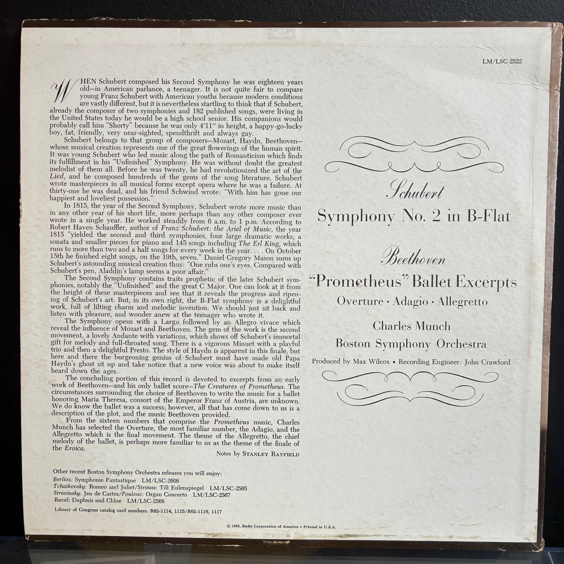 Schubert Symphony No. 2 In B-Flat / Beethoven "Prometheus" Ballet Excerpts (VINYL) | Excellent+ (EX+) Very Good Plus (VG+) - CLASSICAL / USED *EXCELLENT+*