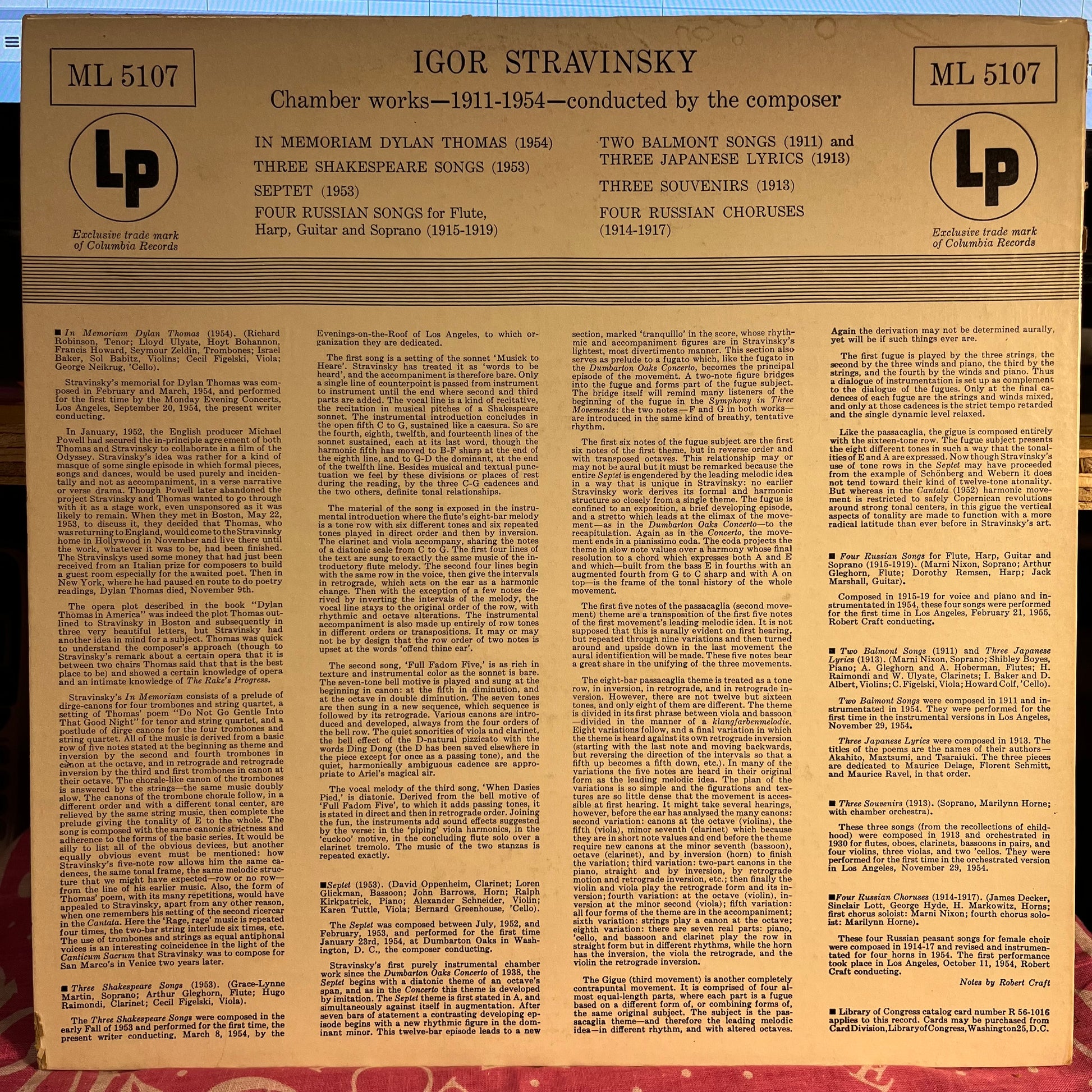 Igor Stravinsky - In Memoriam Dylan Thomas | Excellent (EX) Near Mint (NM) - CLASSICAL / USED *EXCELLENT*