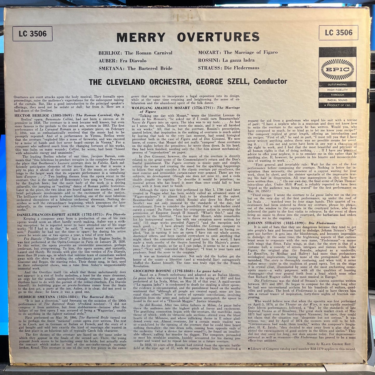 George Szell - Merry Ouvertures *PROMO* | Excellent (EX) Very Good Plus (VG+) - CLASSICAL / USED *EXCELLENT*
