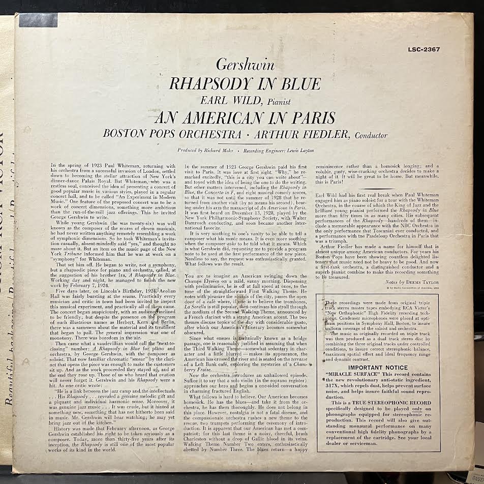 Rhapsody In Blue / An American In Paris ( VINYL) | Excellent (EX) Excellent+ (EX+) - CLASSICAL / USED *EXCELLENT*