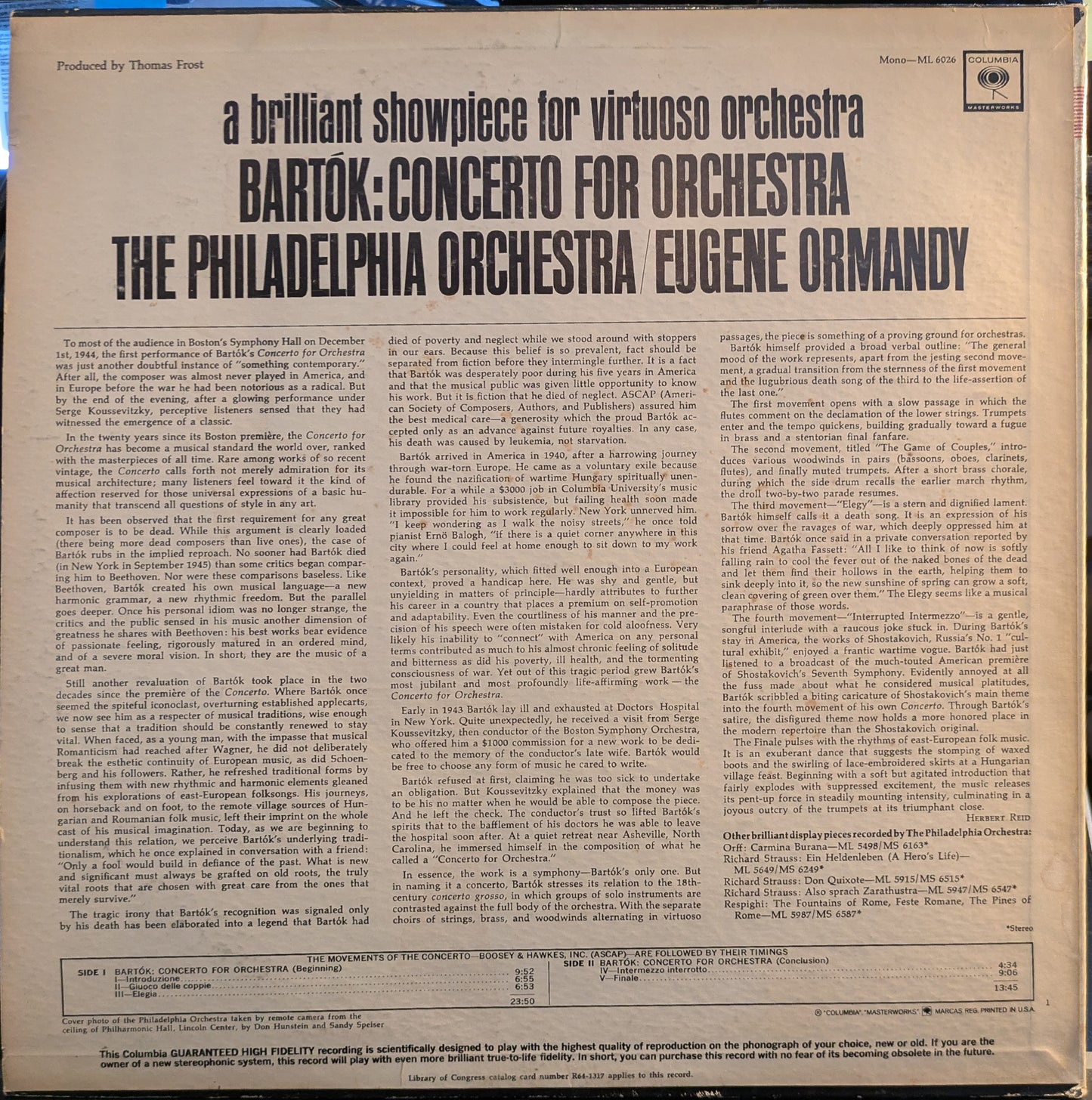 Concerto For Orchestra (A Brilliant Showpiece For Virtuoso Orchestra) | Excellent (EX) Excellent (EX)