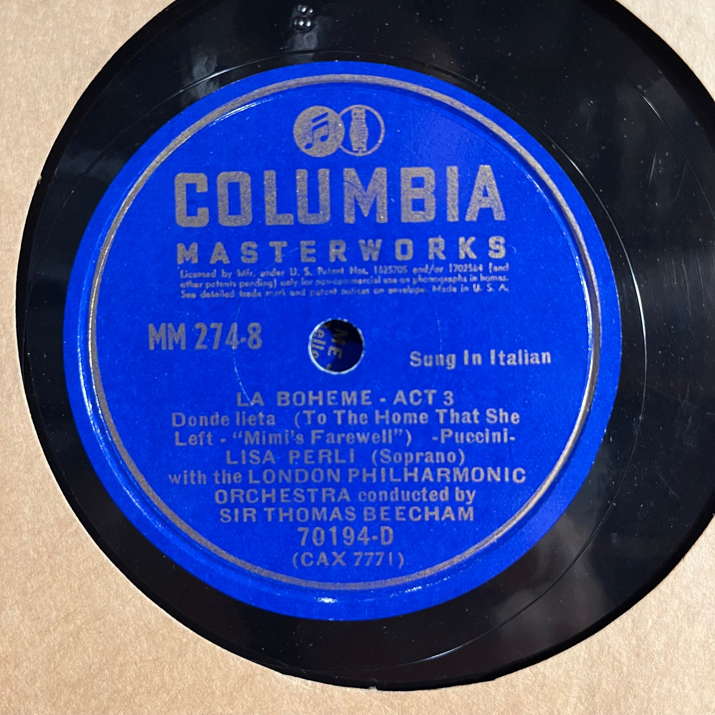 La Boheme Act IV 4X12" 78RPM | Excellent (EX) Very Good (VG)