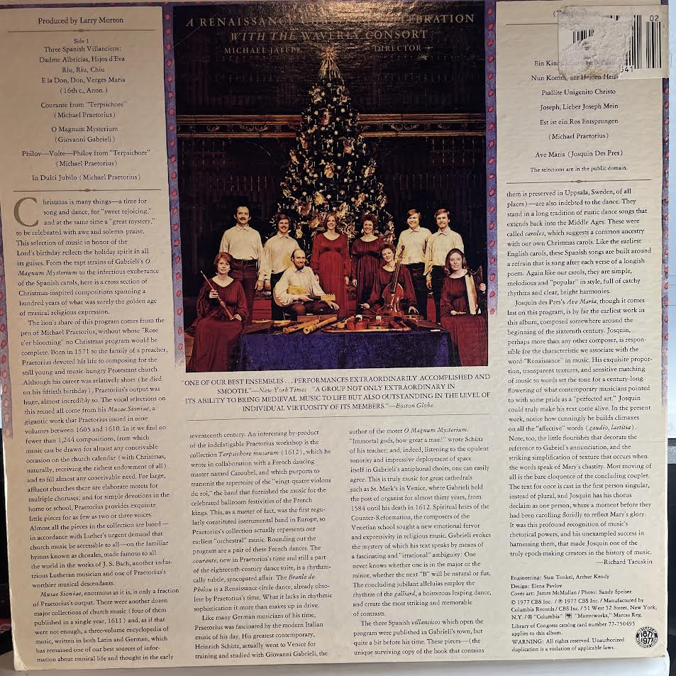 A Renaissance Christmas Celebration With The Waverly Consort (VINYL) | Excellent (EX) Excellent (EX) - CLASSICAL / USED *EXCELLENT*