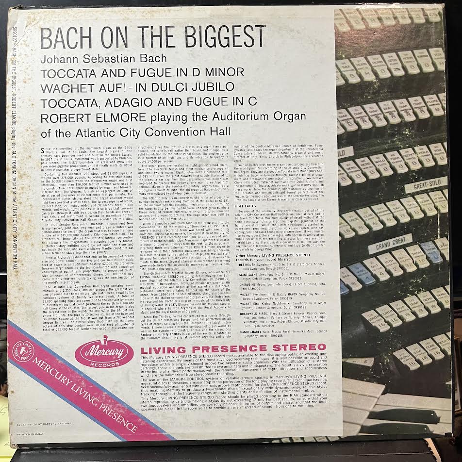 Robert Elmore - Bach On The Biggest (VINYL) | Excellent (EX) Excellent+ (EX+) - CLASSICAL / USED *EXCELLENT*