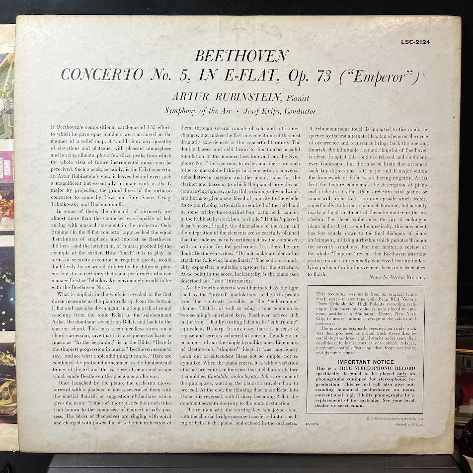 (Emperor) Concerto No. 5 (VINYL) | Excellent (EX) Excellent+ (EX+) - CLASSICAL / USED *EXCELLENT*