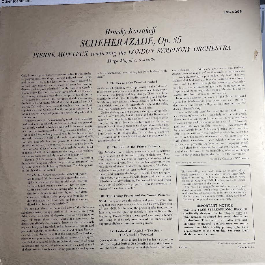 Scheherazade (VINYL) | Excellent (EX) Excellent (EX) - CLASSICAL / USED *EXCELLENT*