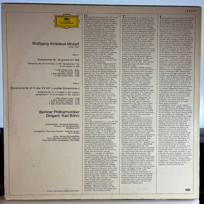 Symphonien Nr. 40 G-Moll = In G Minor KV 550 / Nr. 41 C-Dur = In C Major KV 551 "Jupiter" (VINYL) | Excellent (EX) Excellent (EX) - CLASSICAL / USED *EXCELLENT*