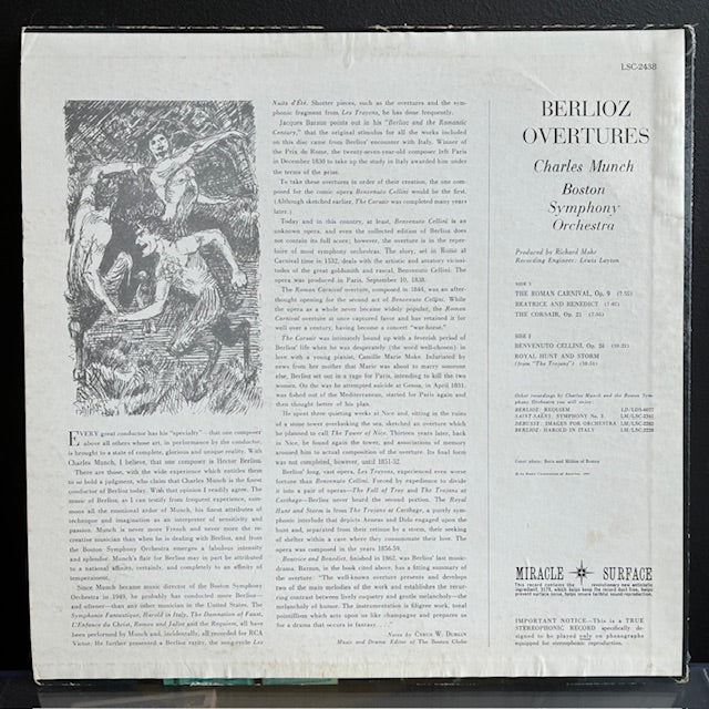 Berlioz Overtures (VINYL) | Excellent (EX) Very Good (VG) - CLASSICAL / USED *EXCELLENT*