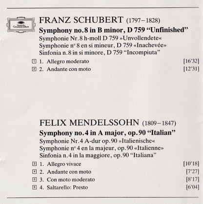 Schubert: Symphony No.8 "Unfinished" / Mendelssohn: Symphony No.4 "Italian" (CD) | Near Mint (NM) Near Mint (NM) - CLASSICAL / USED *NEAR MINT-*