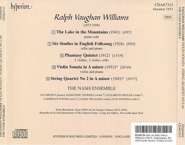 Violin Sonata / The Lake In The Mountains / Six Studies In English Folksong / String Quartet No 2 / Phantasy Quintet (CD) | Near Mint (NM) Near Mint (NM) - CLASSICAL / USED *NEAR MINT-*