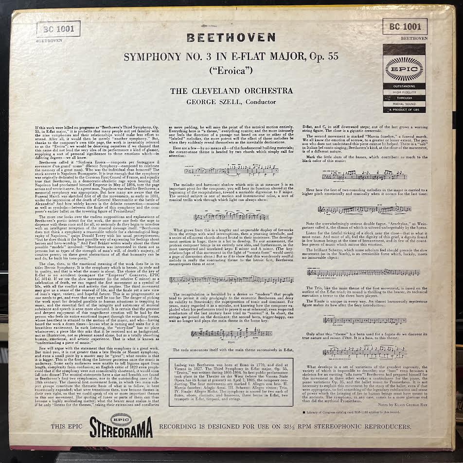 Symphony No. 3 In E-Flat Major, Op. 55 ("Eroica") (VINYL) | Near Mint- (NM-) Excellent+ (EX+) - CLASSICAL / USED *NEAR MINT-*