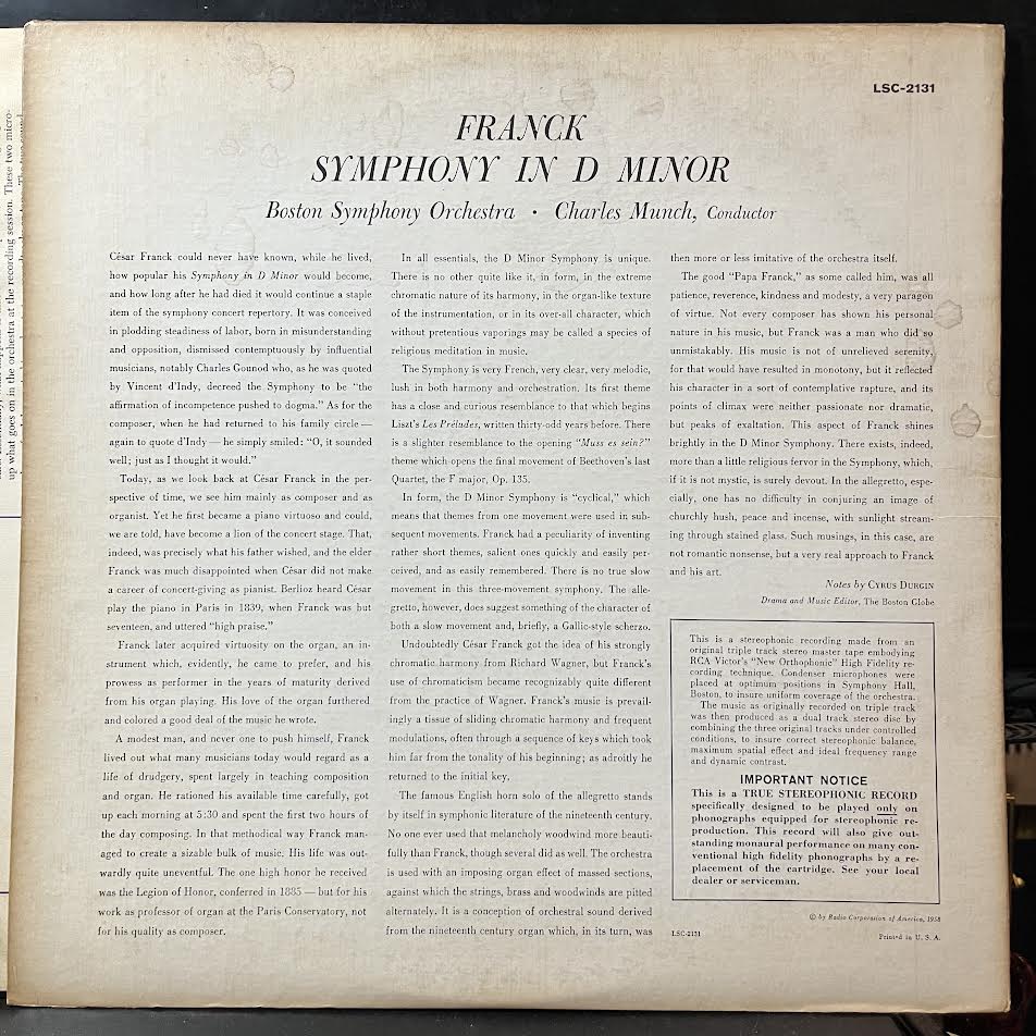 Symphony In D Minor (VINYL) | Near Mint- (NM-) Excellent+ (EX+) - CLASSICAL / USED *NEAR MINT-*