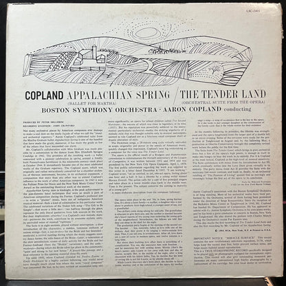 Aaron Copland / Charles Ives - Adlai Stevenson, Th - Appalachian Spring / The Tender Land - Suite (VINYL LP RCA RED SEAL LSC 2401 1976) | Near Mint- (NM-) Excellent (EX) - CLASSICAL / USED *NEAR MINT-*