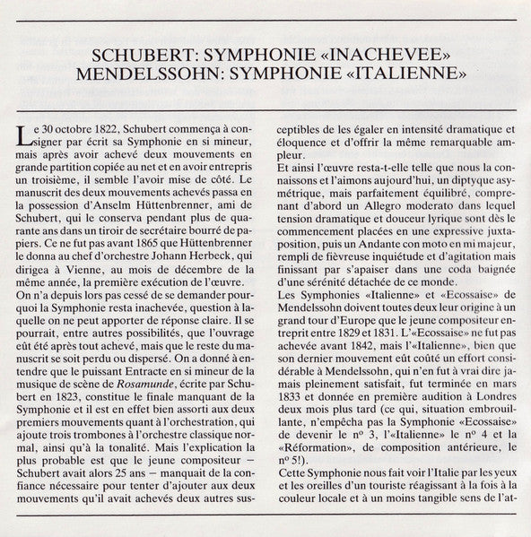 Schubert: Symphony No.8 "Unfinished" / Mendelssohn: Symphony No.4 "Italian" (CD) | Near Mint (NM) Near Mint (NM) - CLASSICAL / USED *NEAR MINT-*