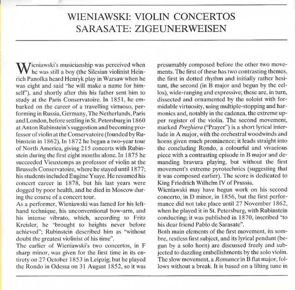 Violin Concertos Nos. 1 & 2, Zigeunerweisen (CD) | Near Mint (NM) Near Mint (NM) - CLASSICAL / USED *NEAR MINT/CD*