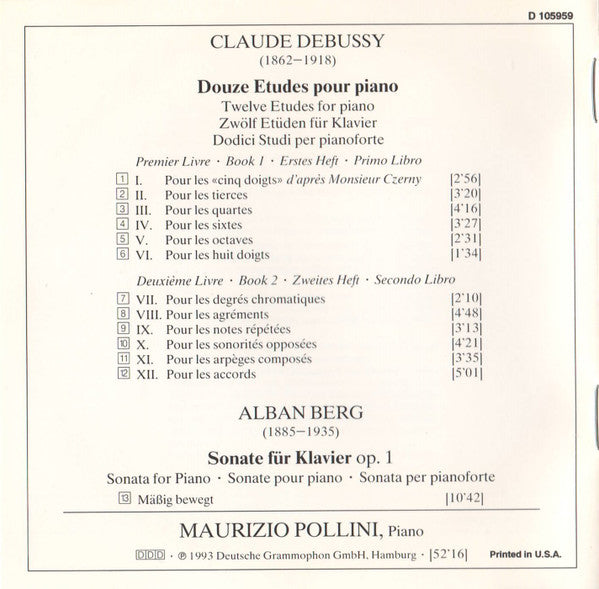 Debussy: 12 Etudes / Berg: Sonate Op. 1 (CD) | Near Mint (NM) Near Mint (NM or M-) - CLASSICAL / USED *NEAR MINT*