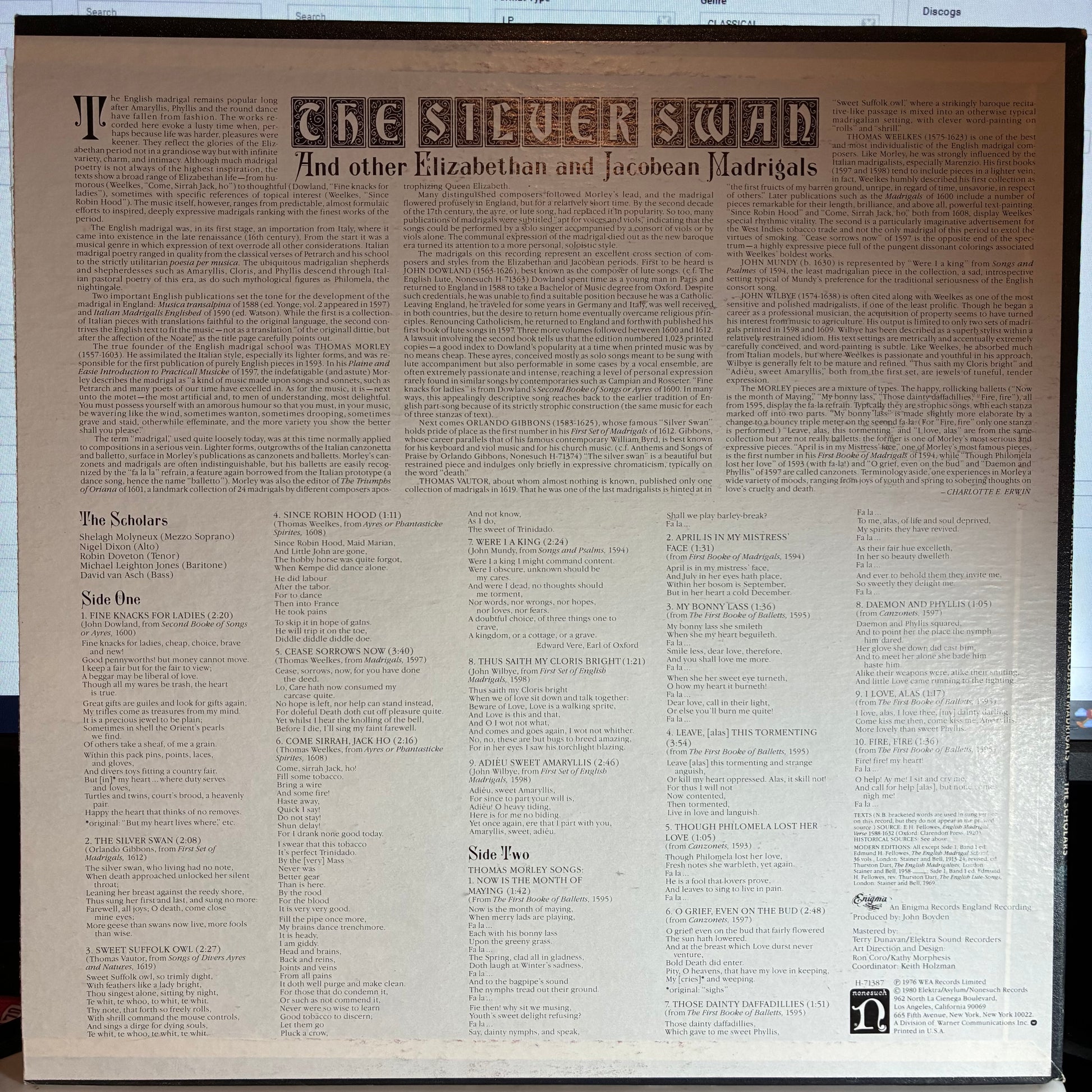 The Silver Swan (And Other Elizabethan And Jacobean Madrigals) (VINYL) | Near Mint (NM or M-) Near Mint (NM or M-) - CLASSICAL / USED *NEAR MINT*