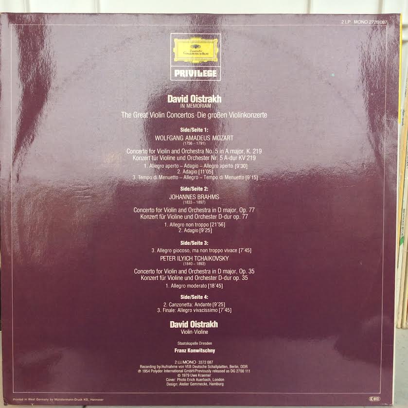 The Great Violin Concertos. Mozart . Brahms . Tchaikovsky (2xVINYL) | Near Mint (NM or M-) Near Mint (NM or M-) - CLASSICAL / USED *NEAR MINT*