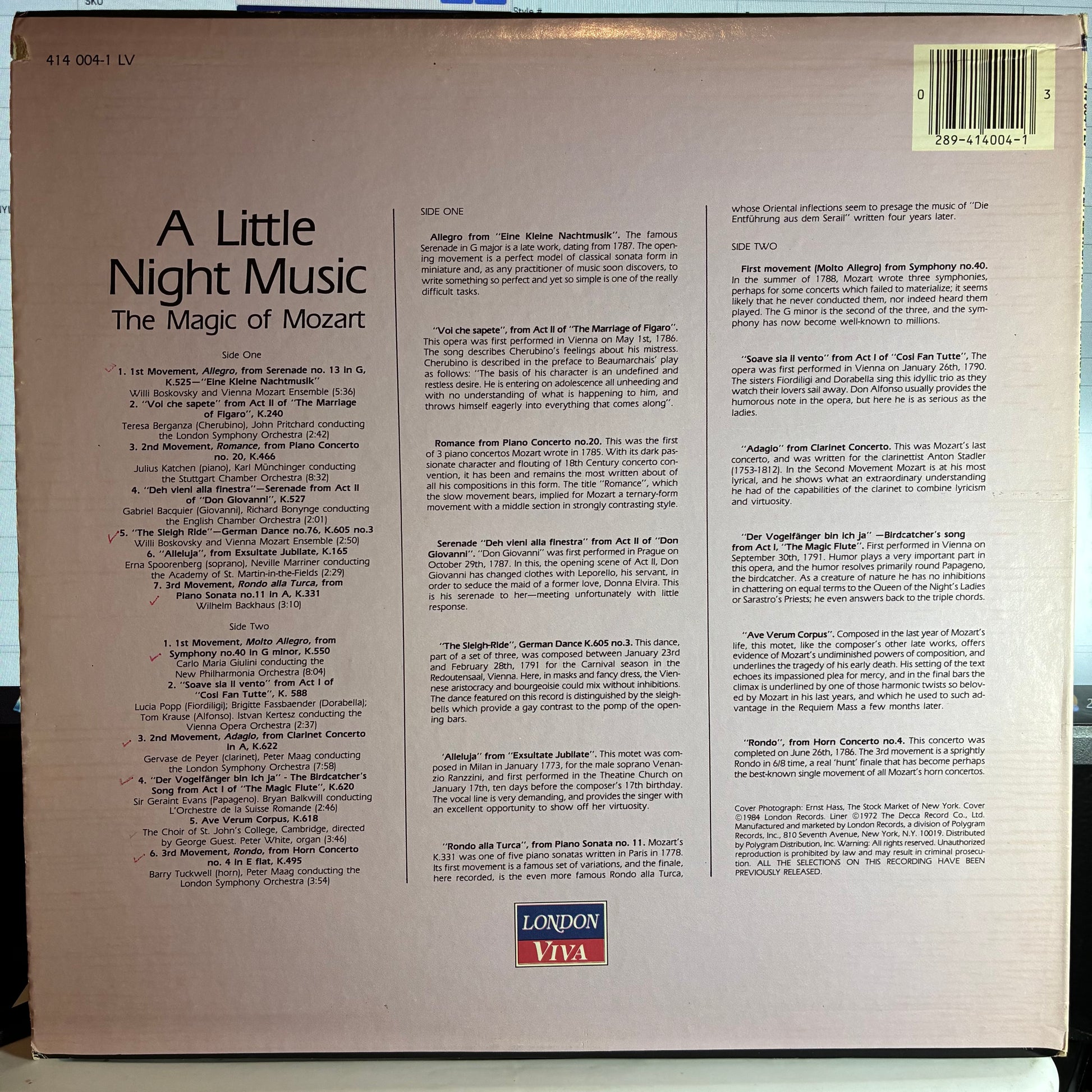 A Little Night Music, The Magic Of Mozart (VINYL) | Near Mint (NM or M-) Very Good Plus (VG+) - CLASSICAL / USED *NEAR MINT*