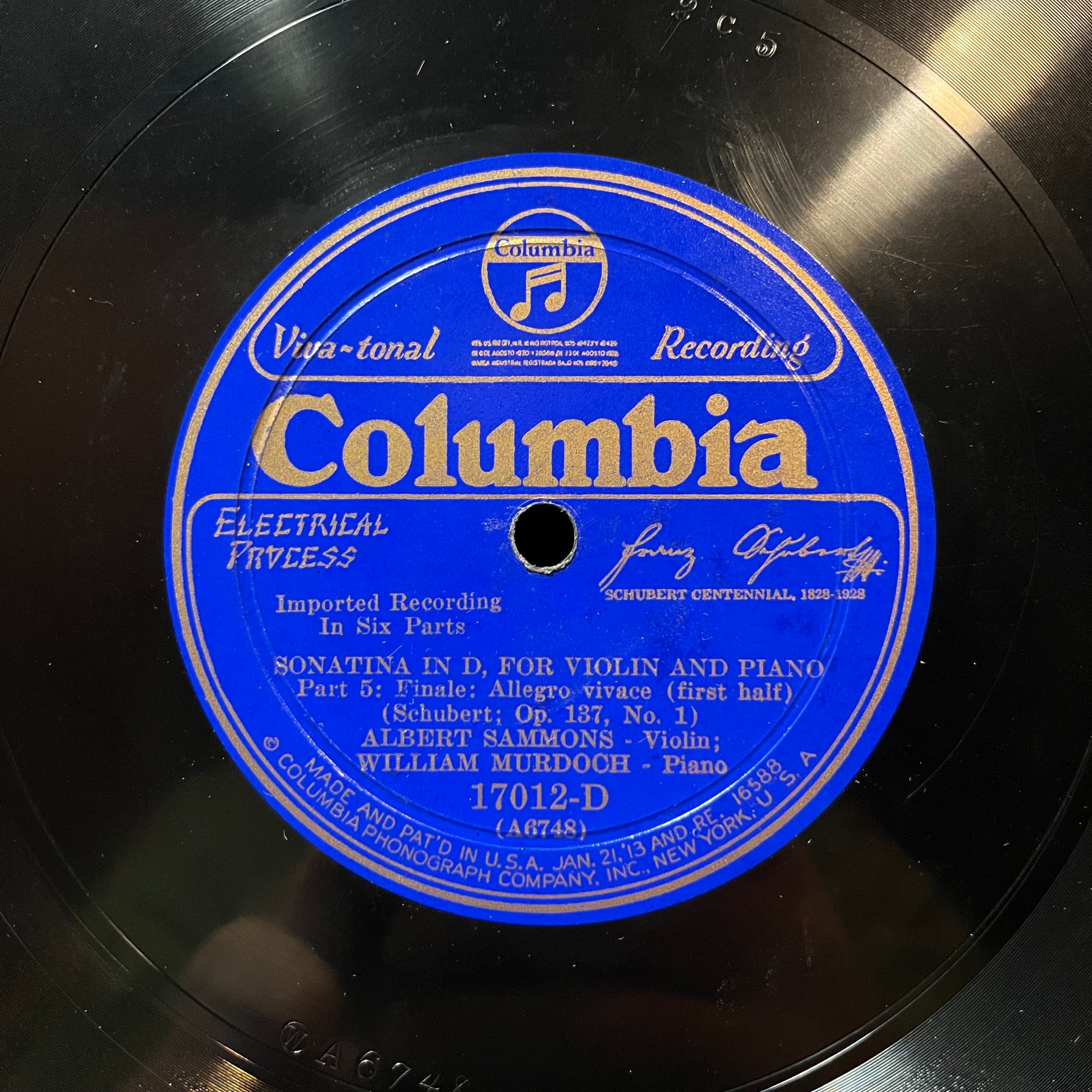 SONATA IN D / SCHUBERT OP 137 (78RPM 10") 17012-D COLUMBIA | Near Mint (NM or M-) Generic - CLASSICAL / USED *NEAR MINT*