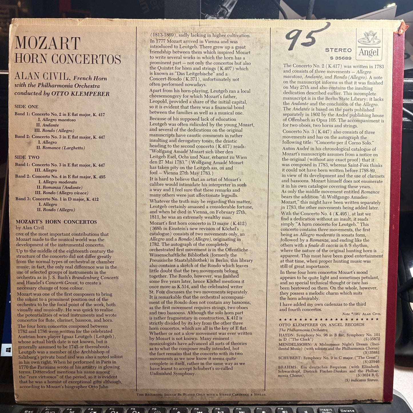 Horn Concertos (VINYL) | Near Mint (NM or M-) Excellent (EX) - CLASSICAL / USED *NEAR MINT*