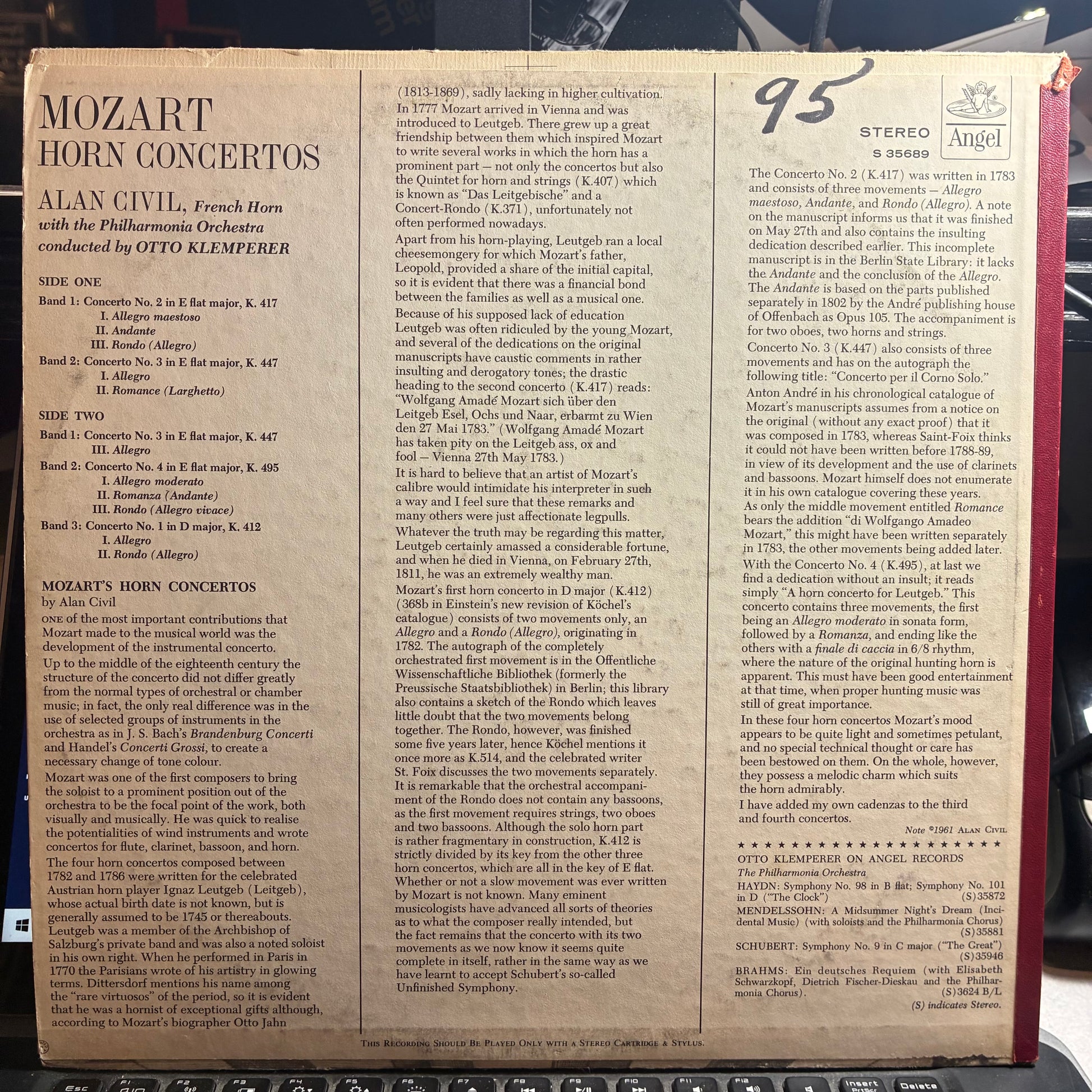 Horn Concertos (VINYL) | Near Mint (NM or M-) Excellent (EX) - CLASSICAL / USED *NEAR MINT*