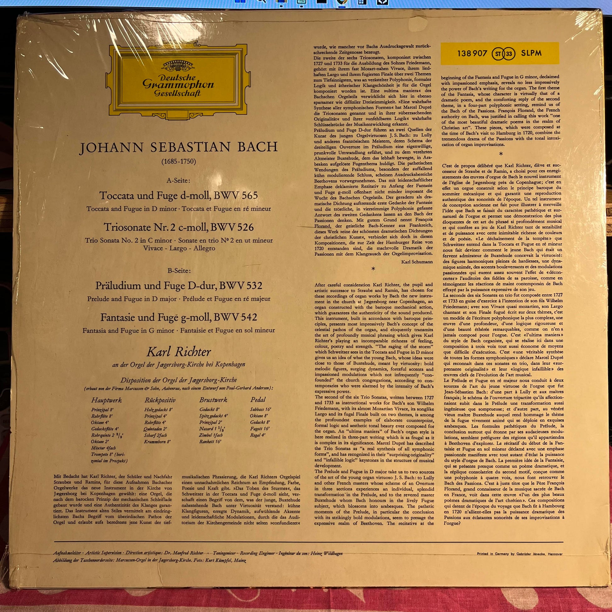 Johann Sebastian Bach - Toccata Und Fuge d-moll, BWV 565 · Triosonate Nr. 2 c-moll, BWV 526 · Präludium Und Fuge D-dur, BWV 532 · Fantasie Und Fuge g-moll, BWV 542 *SHRINK/GERMANY* | Near Mint (NM) Near Mint (NM) - CLASSICAL / USED *NEAR MINT*