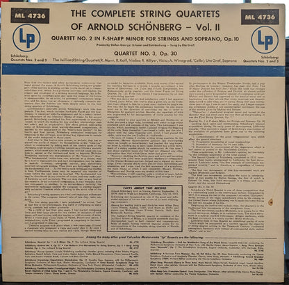 Arnold Schoenberg - Quartet No. 2 In F-Sharp Minor For Strings And Soprano, Op. 10 / Quartet No. 3, Op. 30 | Near Mint (NM) Near Mint (NM) - CLASSICAL / USED *NEAR MINT*
