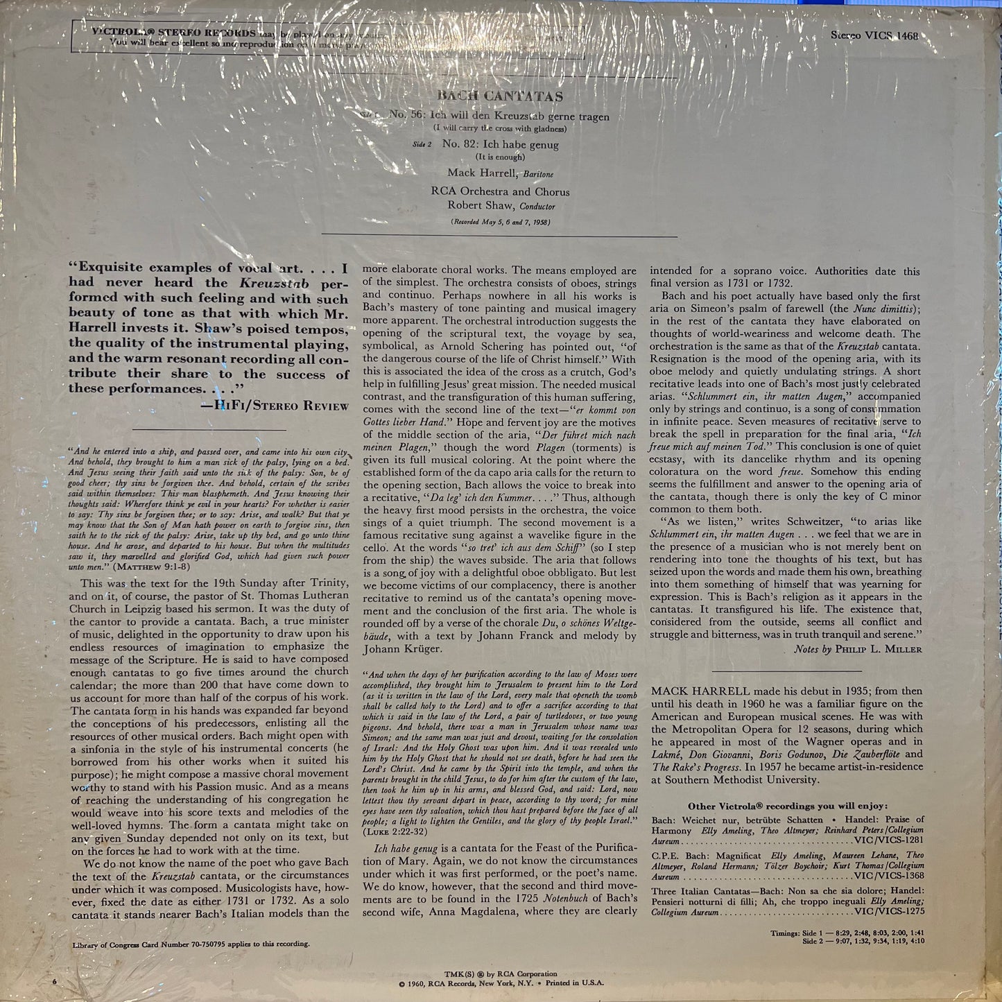 Cantatas No. 56: Ich Will Den Kreuzstab Gerne Tragen / No. 82: Ich Habe Genug | Near Mint (NM) Near Mint (NM) - CLASSICAL / USED *NEAR MINT*