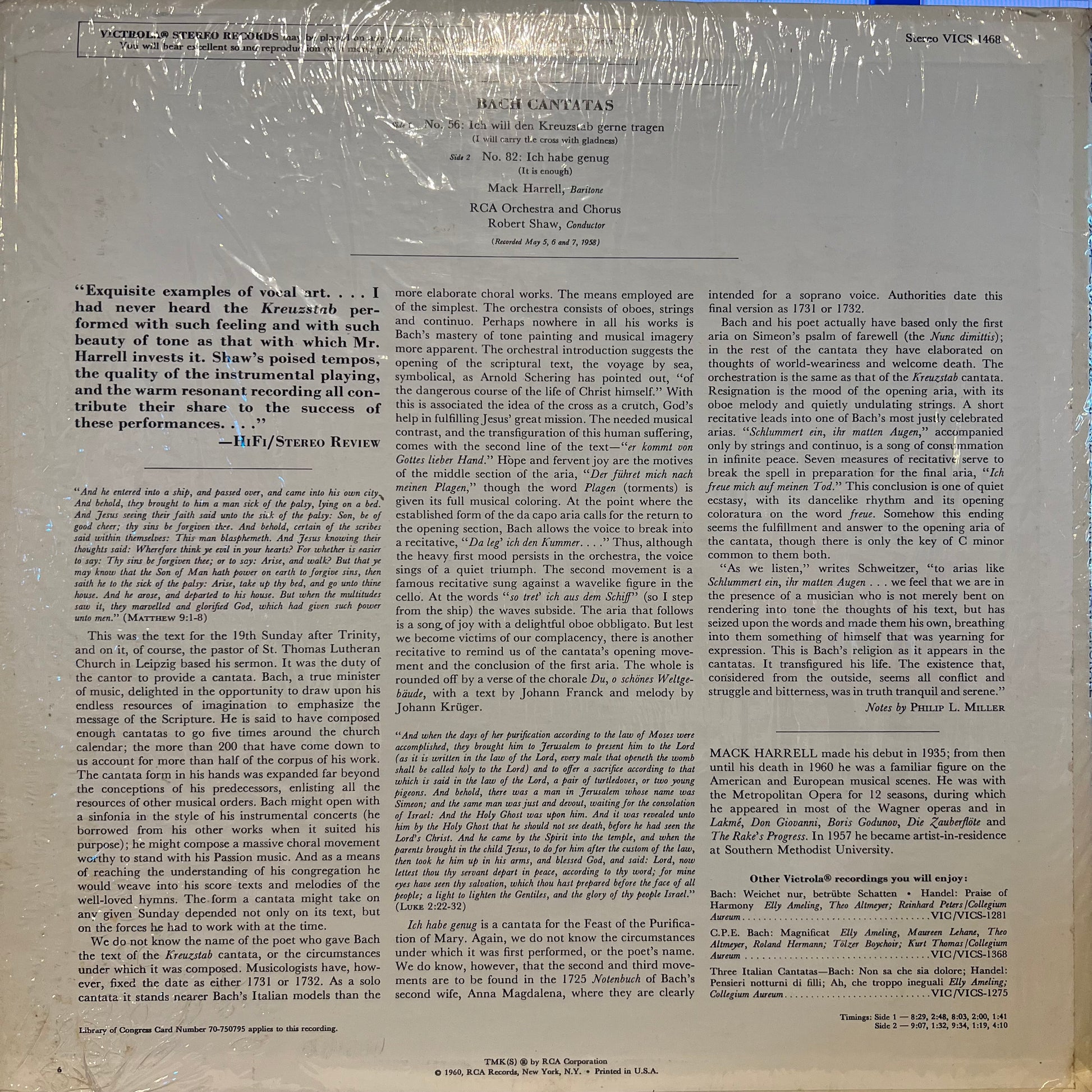 Cantatas No. 56: Ich Will Den Kreuzstab Gerne Tragen / No. 82: Ich Habe Genug | Near Mint (NM) Near Mint (NM) - CLASSICAL / USED *NEAR MINT*