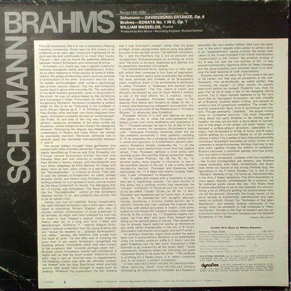 William Masselos - Davidsbündlertänze / Sonata No. 1 In C, Op. 1 | Near Mint (NM) Excellent (EX) - CLASSICAL / USED *NEAR MINT*