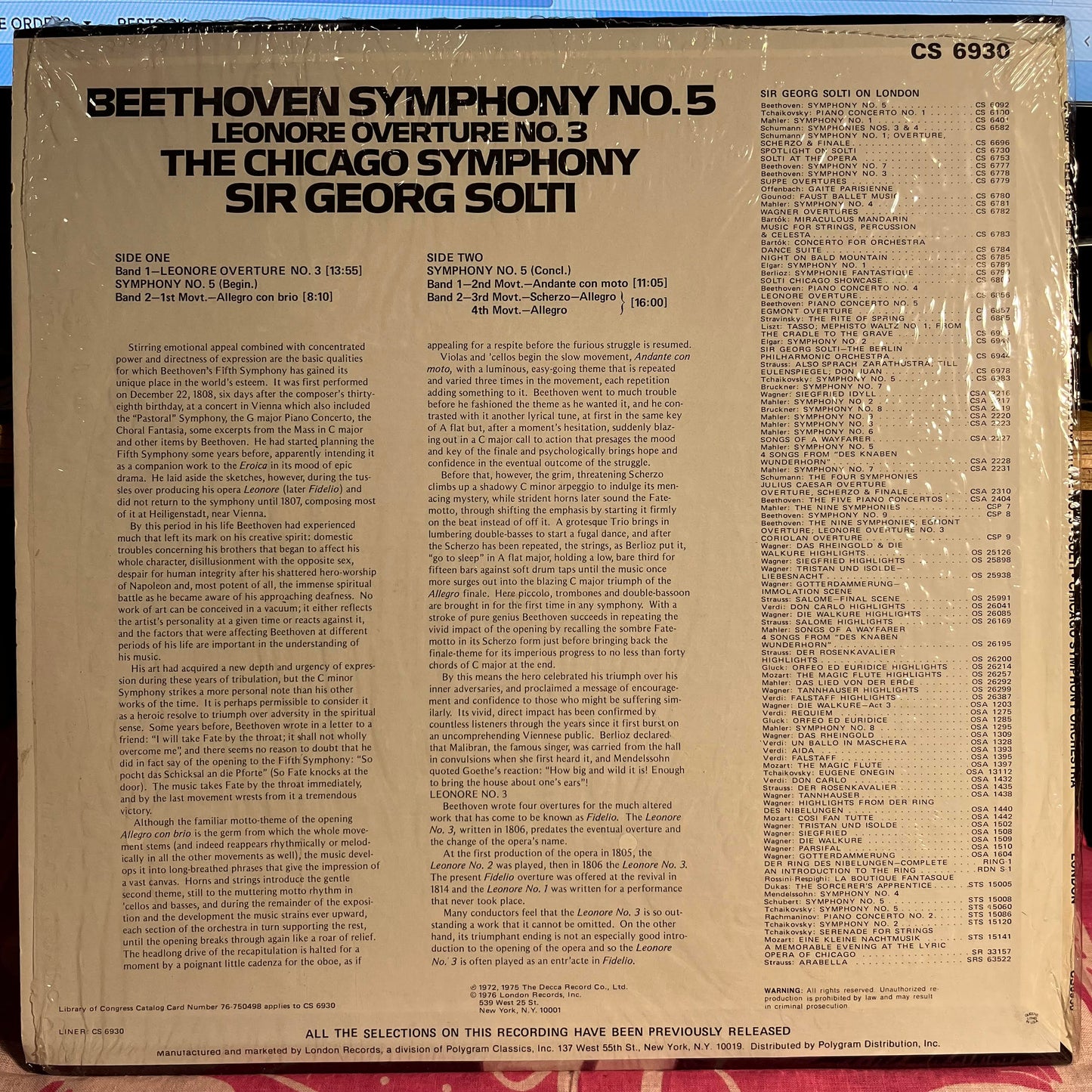 Symphony No. 5 / Leonore Overture No. 3 *SHRINK/IMPORT STICKER* | Near Mint (NM) Near Mint (NM)
