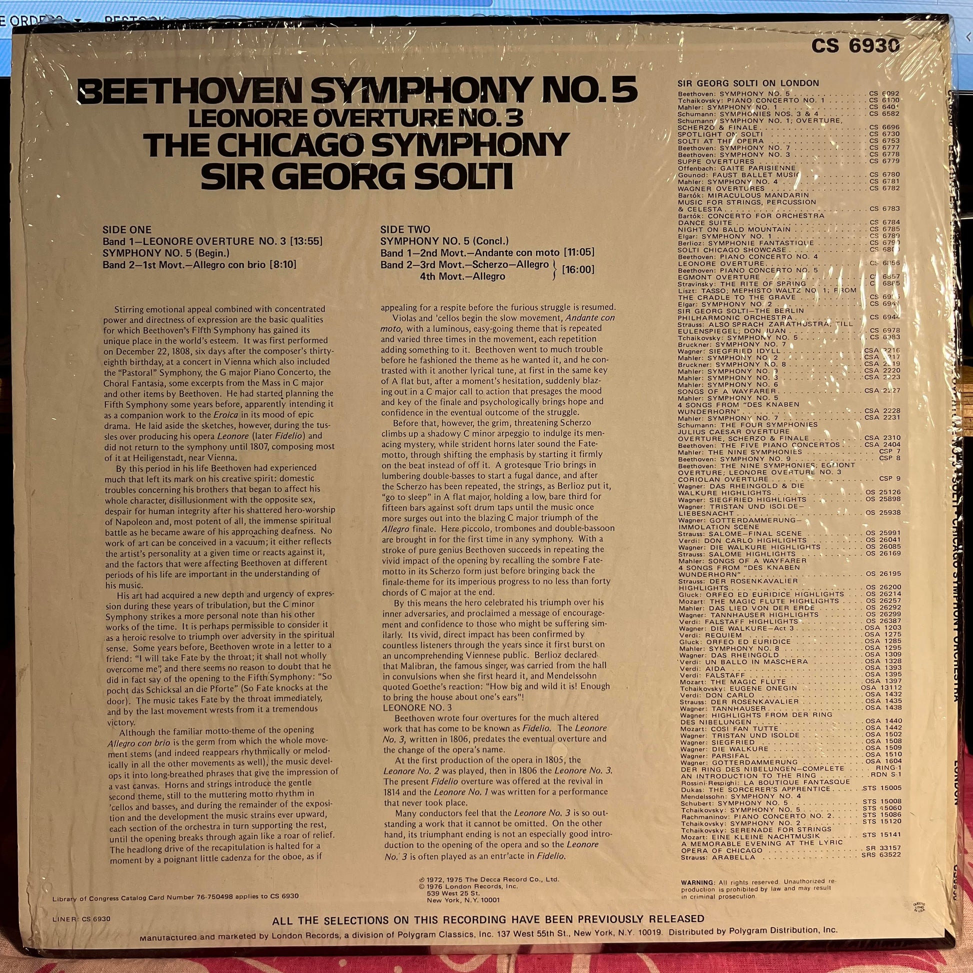 Ludwig van Beethoven - Symphony No. 5 / Leonore Overture No. 3 *SHRINK/IMPORT STICKER* | Near Mint (NM) Near Mint (NM) - CLASSICAL / USED *NEAR MINT*