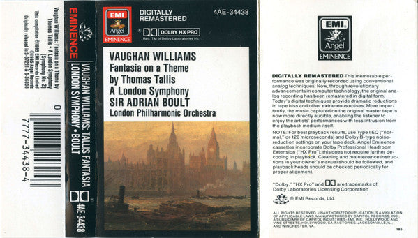 Fantasia On A Theme By Thomas Tallis • A London Symphony (Symphony No. 2) (CASS) | Near Mint (NM) Near Mint (NM) - CLASSICAL / USED *NEAR MINT*