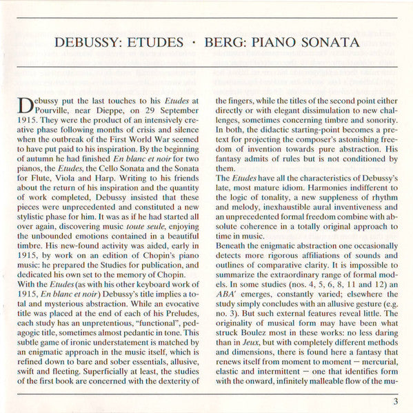Debussy: 12 Etudes / Berg: Sonate Op. 1 (CD) | Near Mint (NM) Near Mint (NM or M-) - CLASSICAL / USED *NEAR MINT*